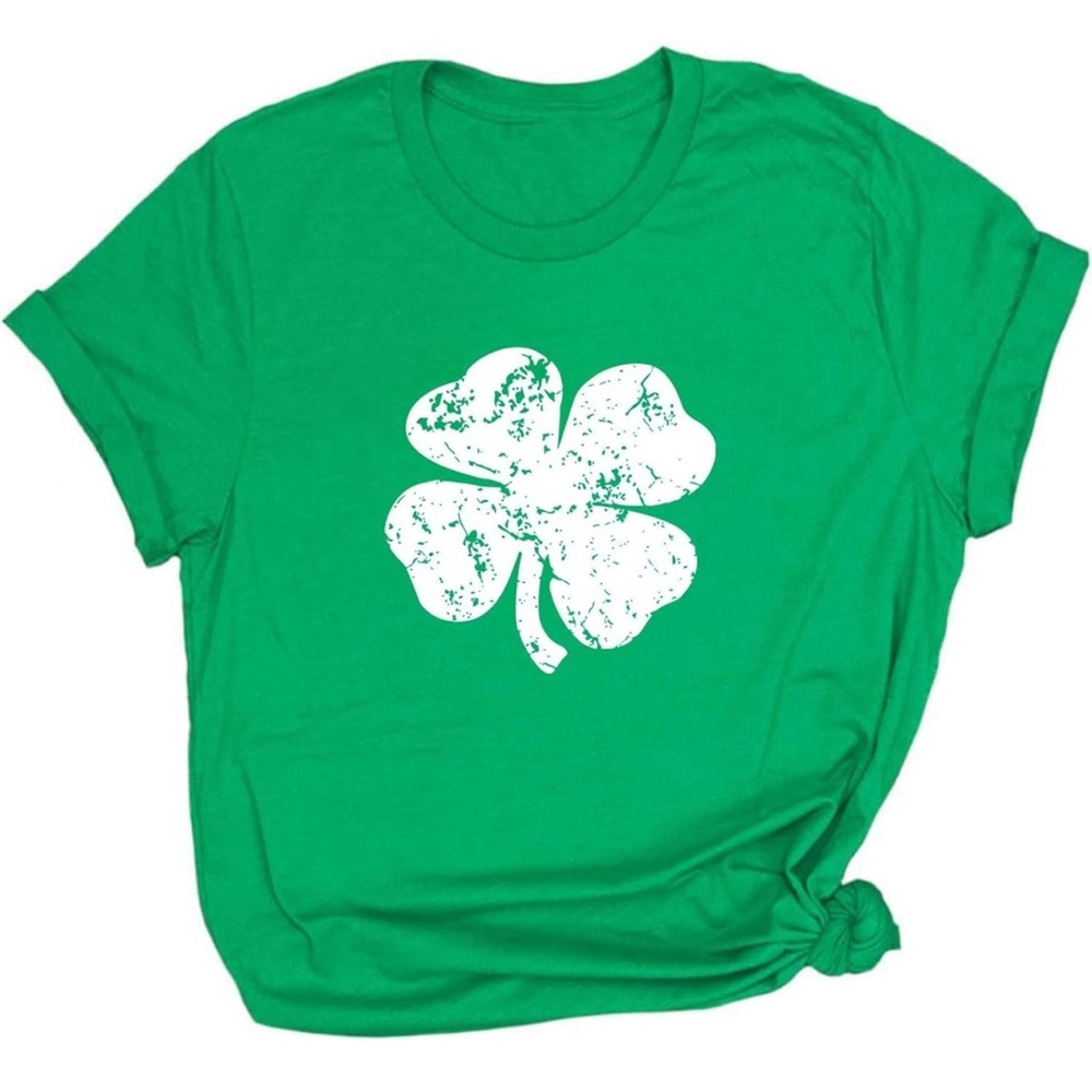 Women’s Short Sleeve Lucky Green Graphic Clover Crewneck Tee L